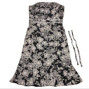 Ann Taylor LOFT strapless/straps Navy Blue with white floral Dress Size 6